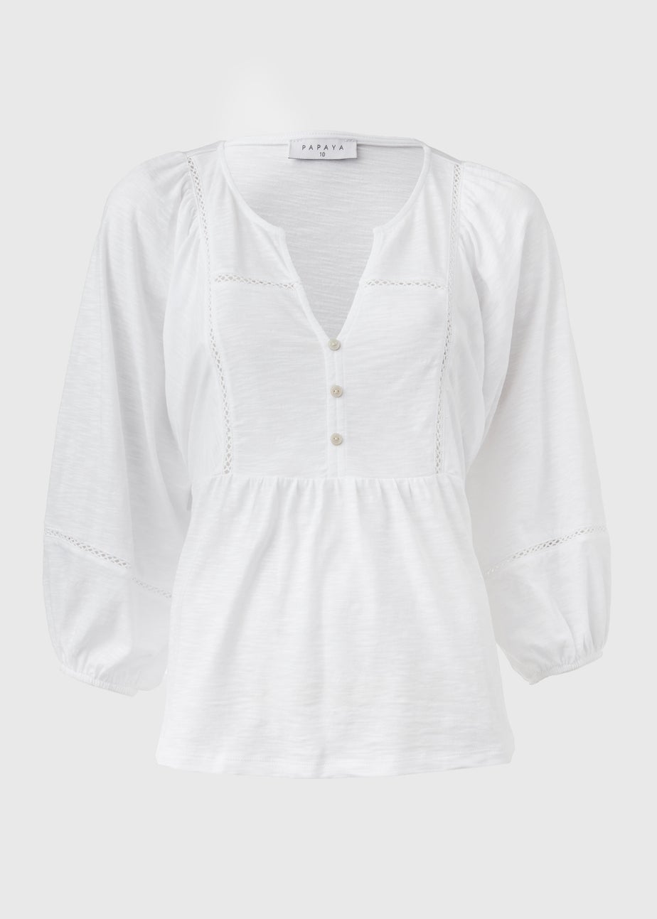 Papaya White Ladder Detail 3/4 Sleeve Top