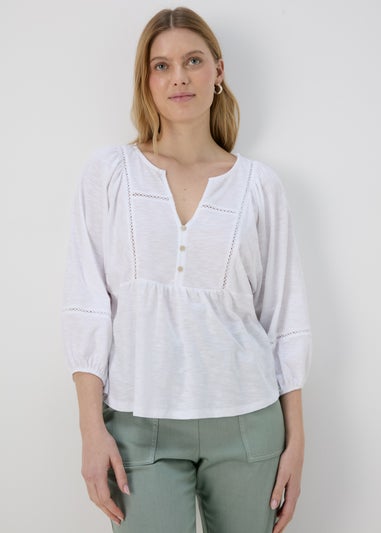 Papaya White Ladder Detail 3/4 Sleeve Top
