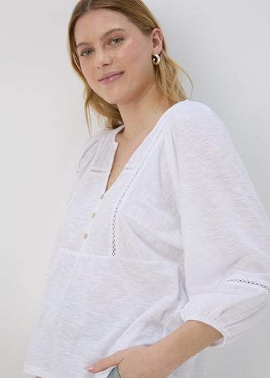 Papaya White Ladder Detail 3/4 Sleeve Top