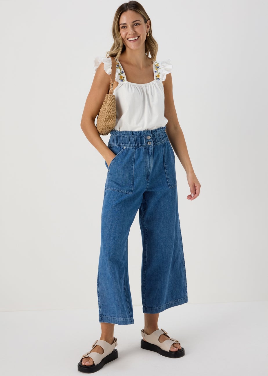 White Embroidered Strap Vest