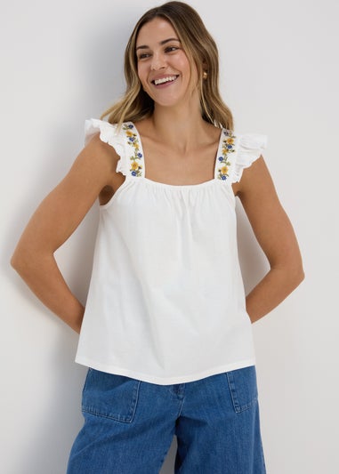 White Embroidered Strap Vest