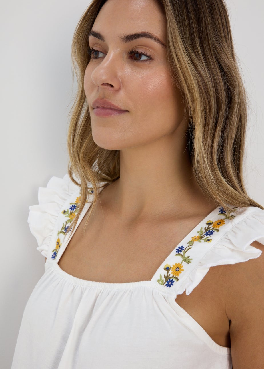 White Embroidered Strap Vest