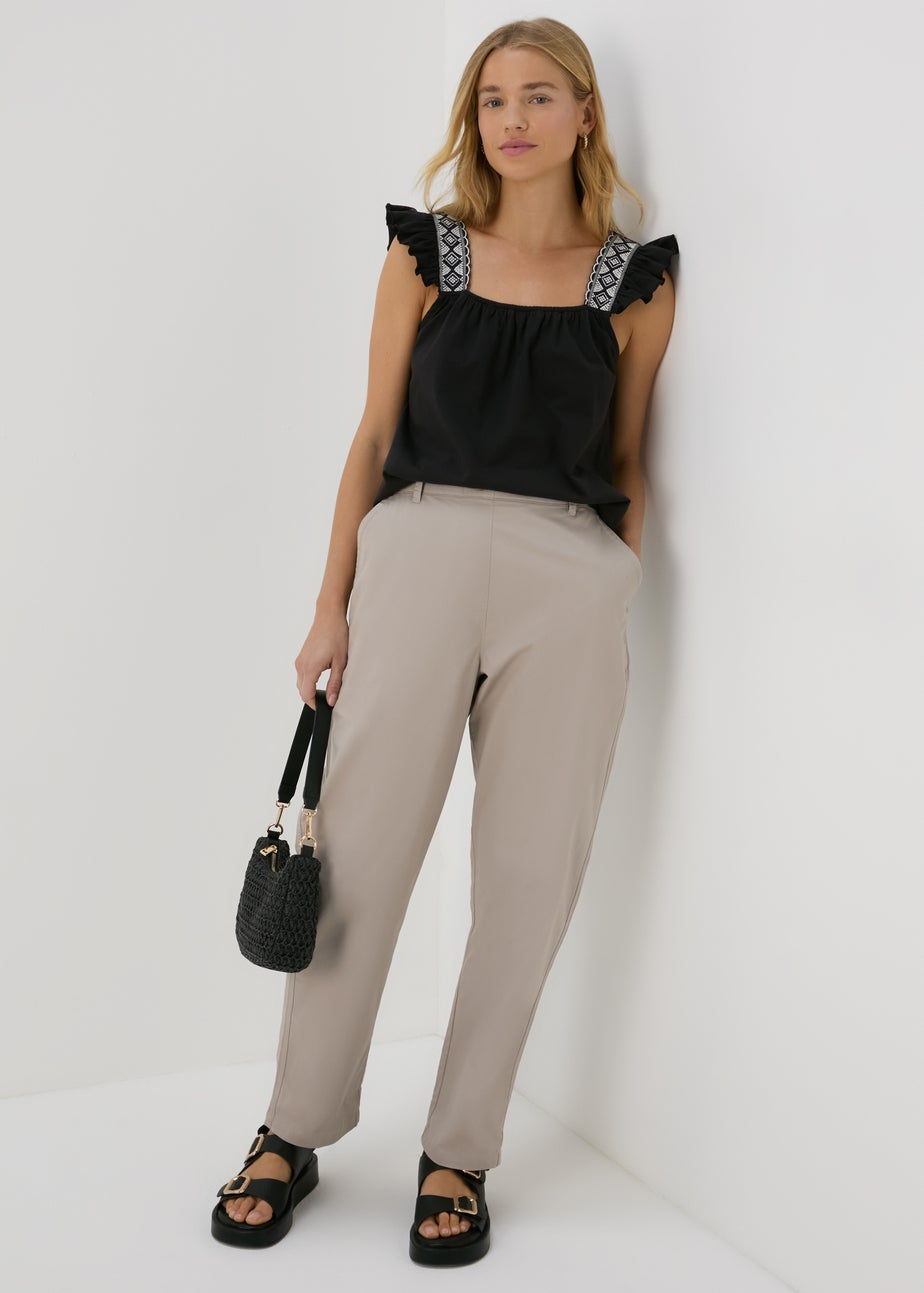 Black Embroidered Strap Vest