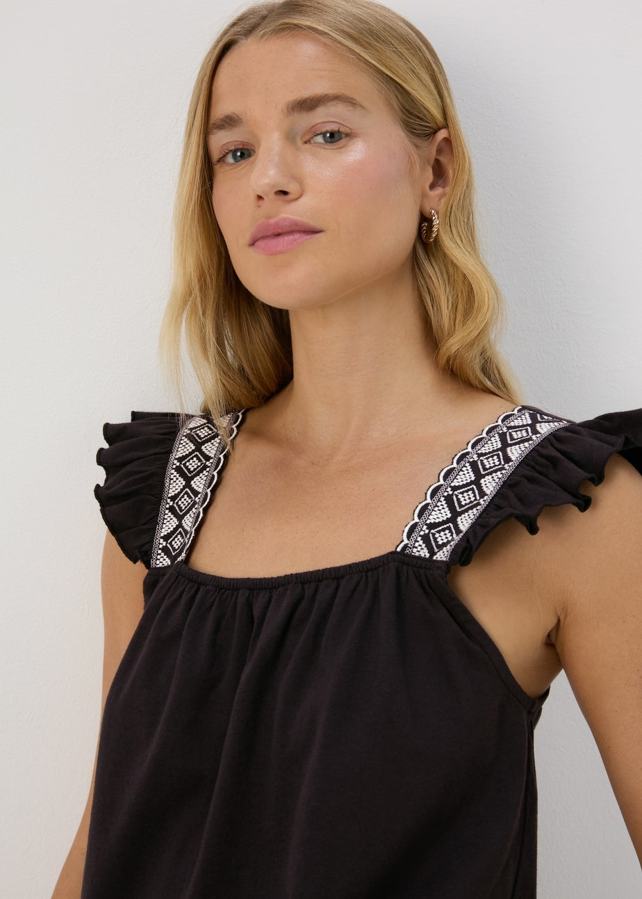 Black Embroidered Strap Vest