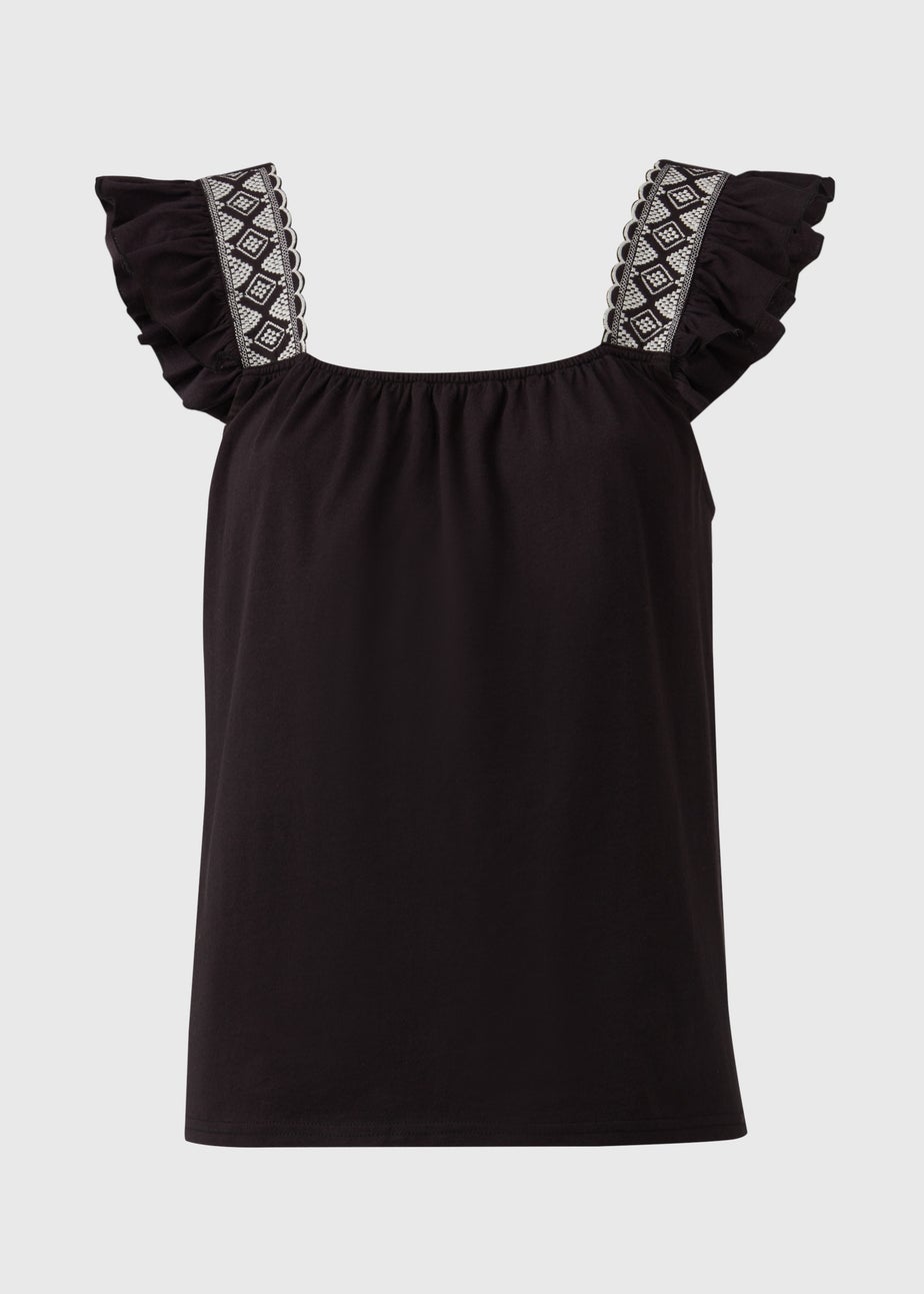 Black Embroidered Strap Vest