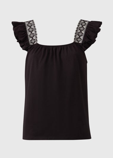 Black Embroidered Strap Vest