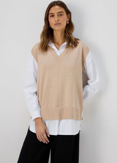 Et Vous Beige 2 in 1 Long Sleeve Shirt Jumper