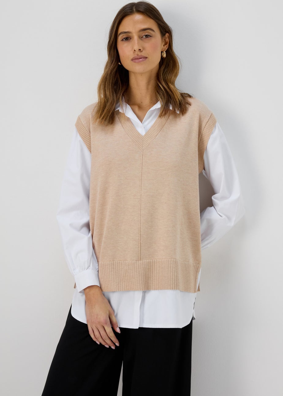 Et Vous Beige 2 in 1 Long Sleeve Shirt Jumper