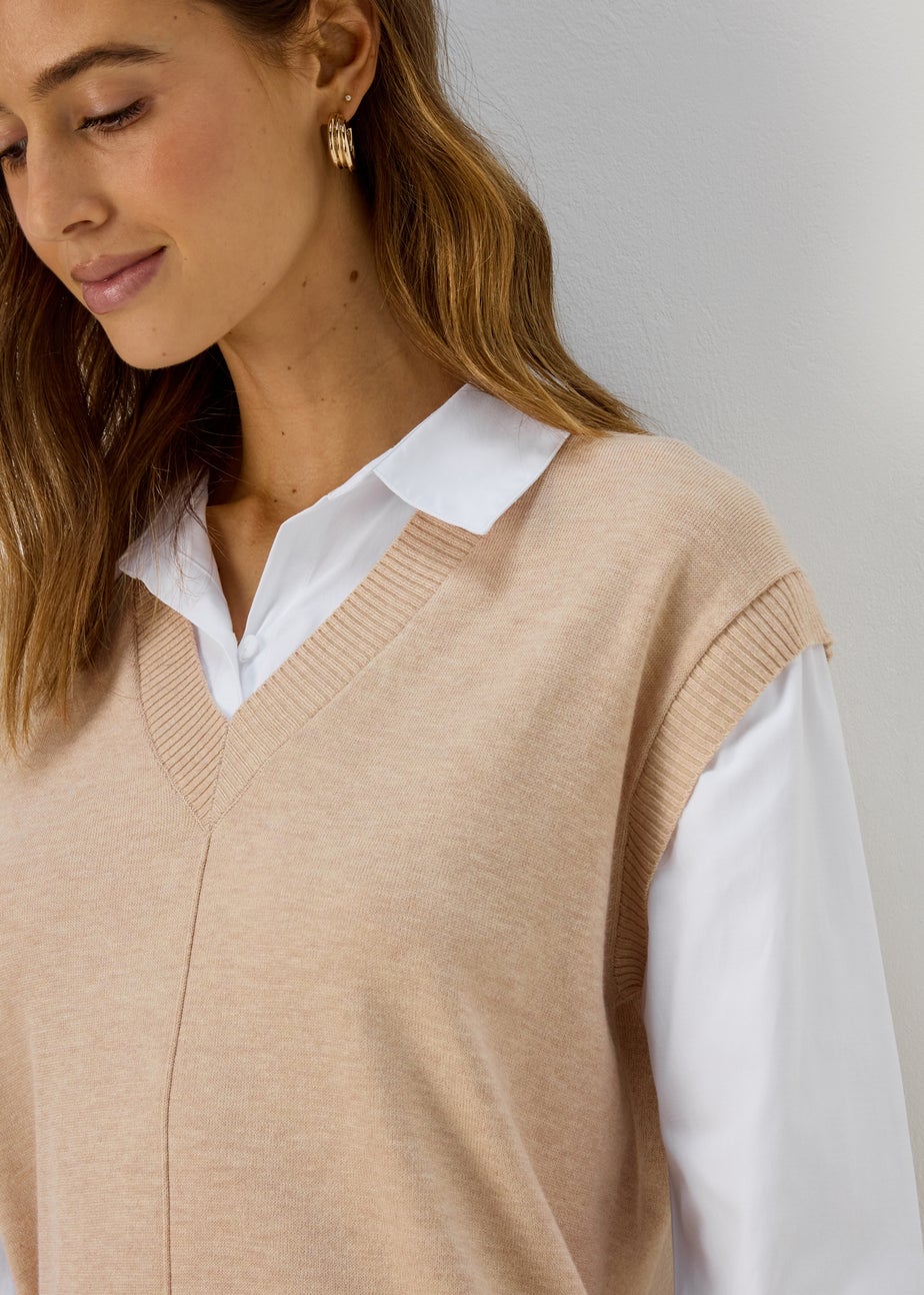 Et Vous Beige 2 in 1 Long Sleeve Shirt Jumper