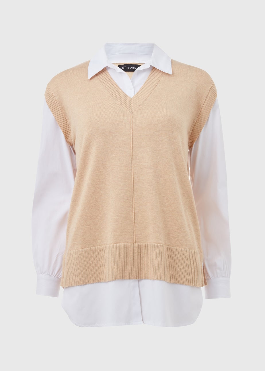 Et Vous Beige 2 in 1 Long Sleeve Shirt Jumper