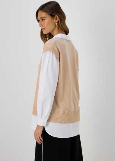 Et Vous Beige 2 in 1 Long Sleeve Shirt Jumper