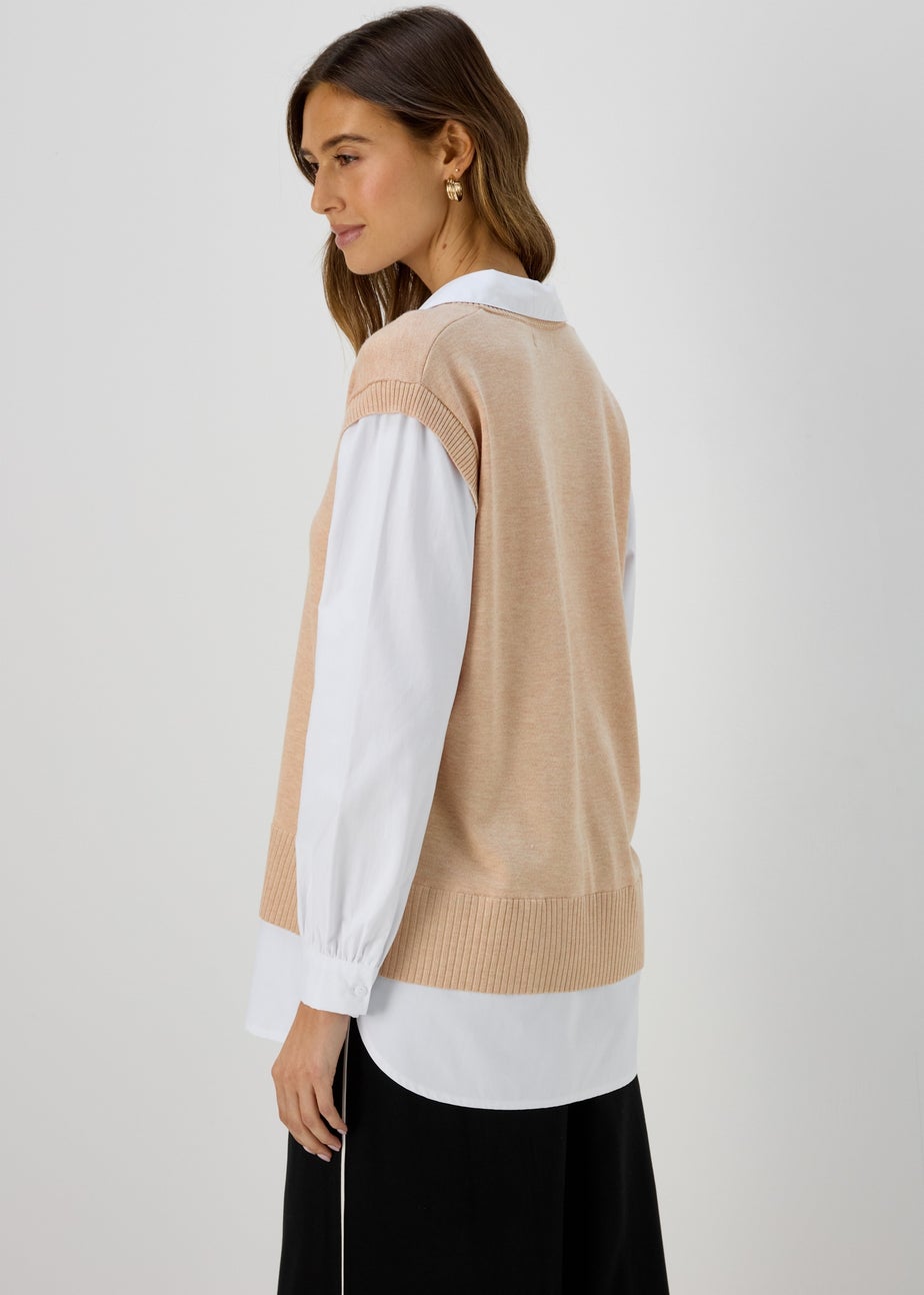 Et Vous Beige 2 in 1 Long Sleeve Shirt Jumper