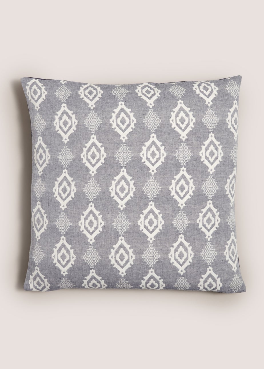 Indigo Jacquard Tile Design Cushion (43cm x 43cm)