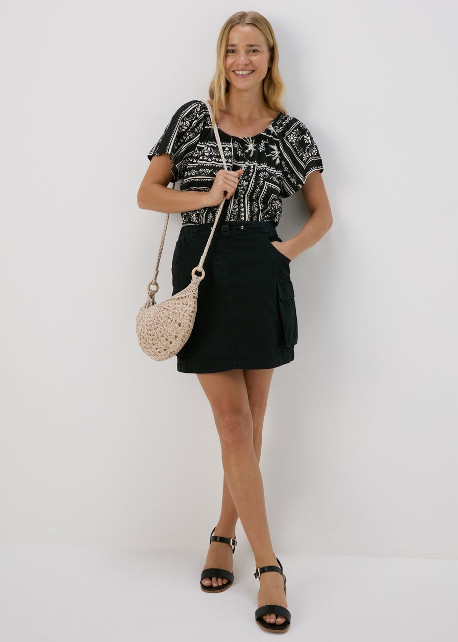 Black Cargo Mini Skirt