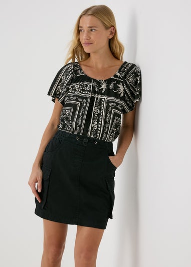 Black Cargo Mini Skirt