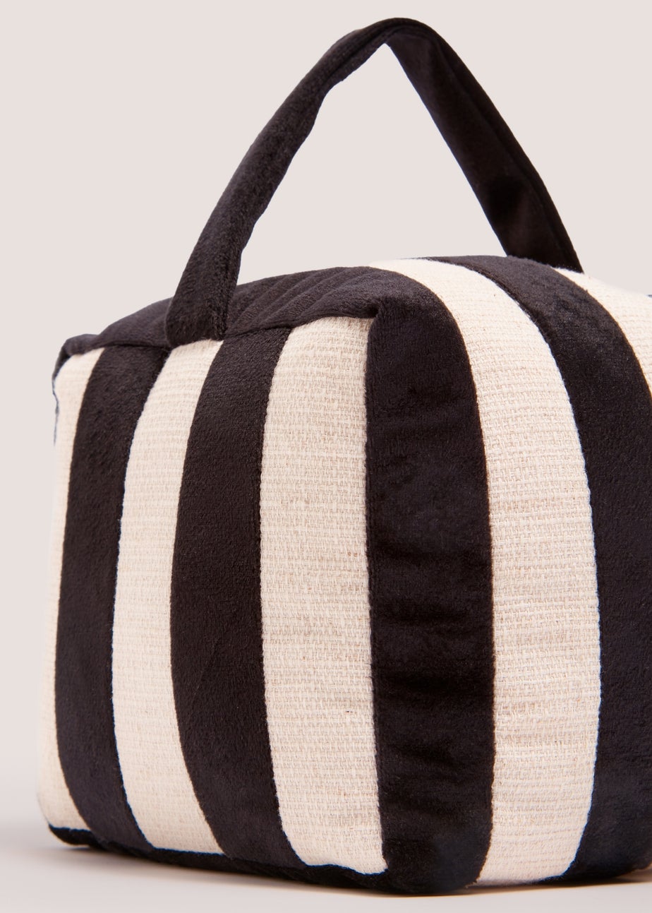 Black Stripe Velvet Door Stop Cube