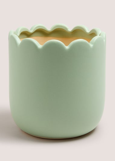 Outdoor Green Ceramic Scalloped Planter (20cm x 20cm x 20cm)