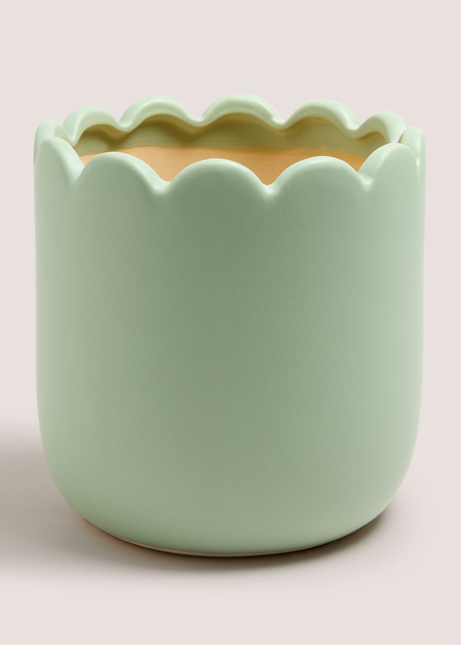 Outdoor Green Ceramic Scalloped Planter (20cm x 20cm x 20cm)