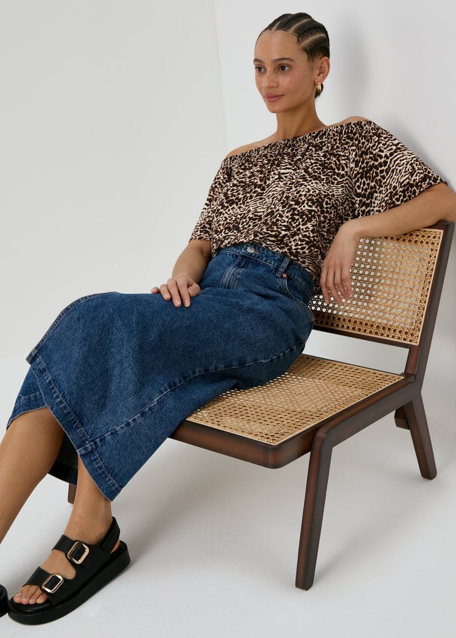 Brown Leopard Print Bardot Viscose Top