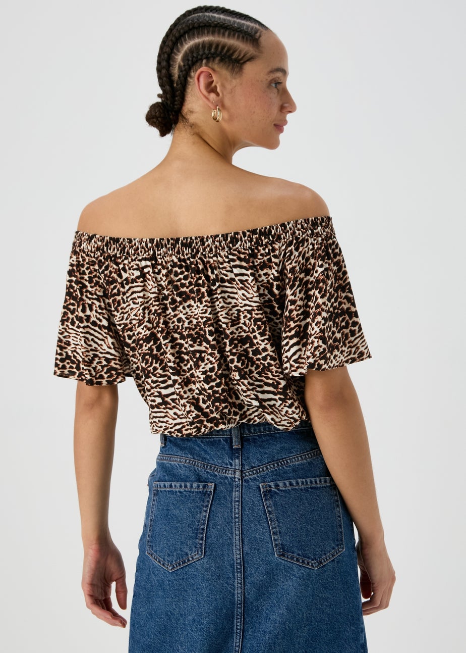 Brown Leopard Print Bardot Viscose Top