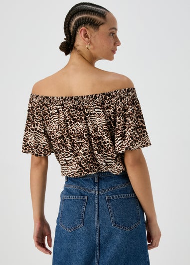 Brown Leopard Print Bardot Viscose Top