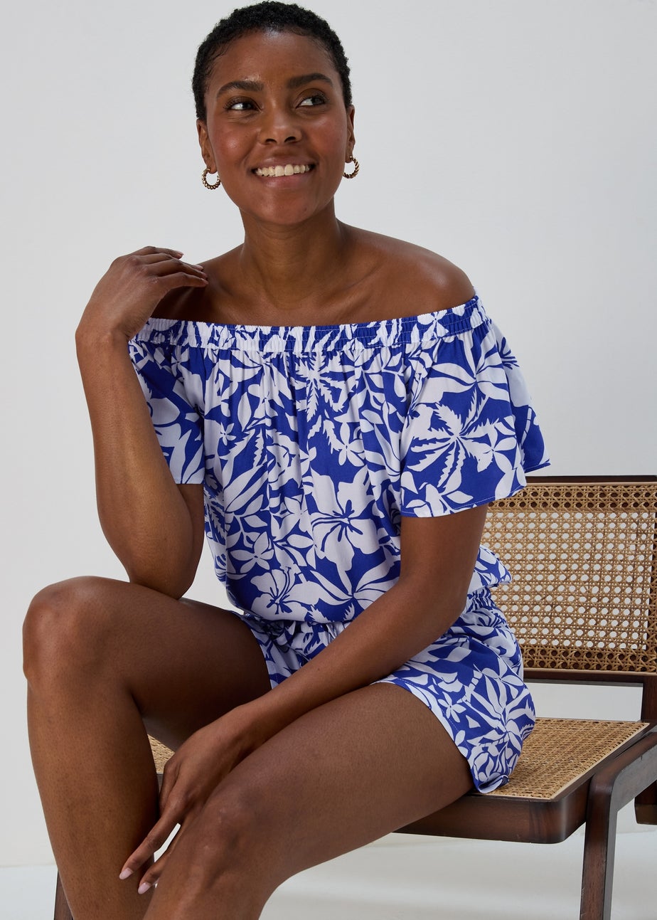 Blue Bardot Floral Viscose Top