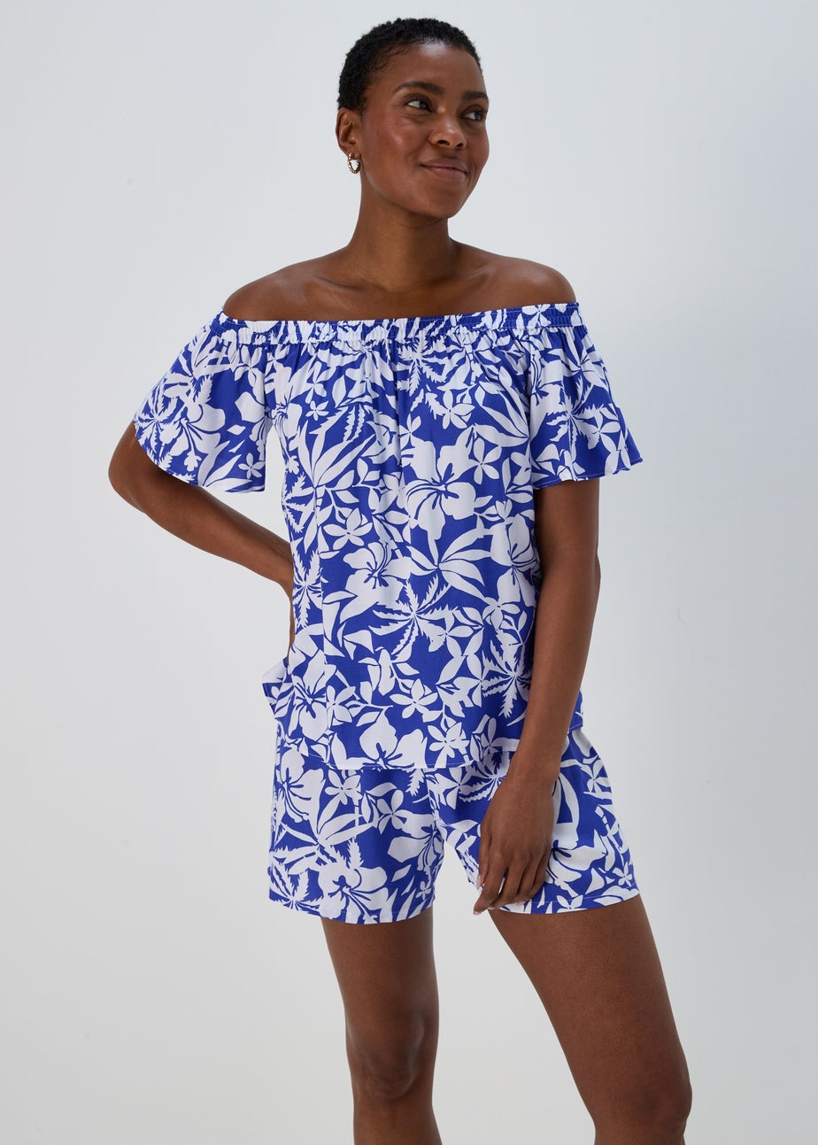 Blue Bardot Floral Viscose Top