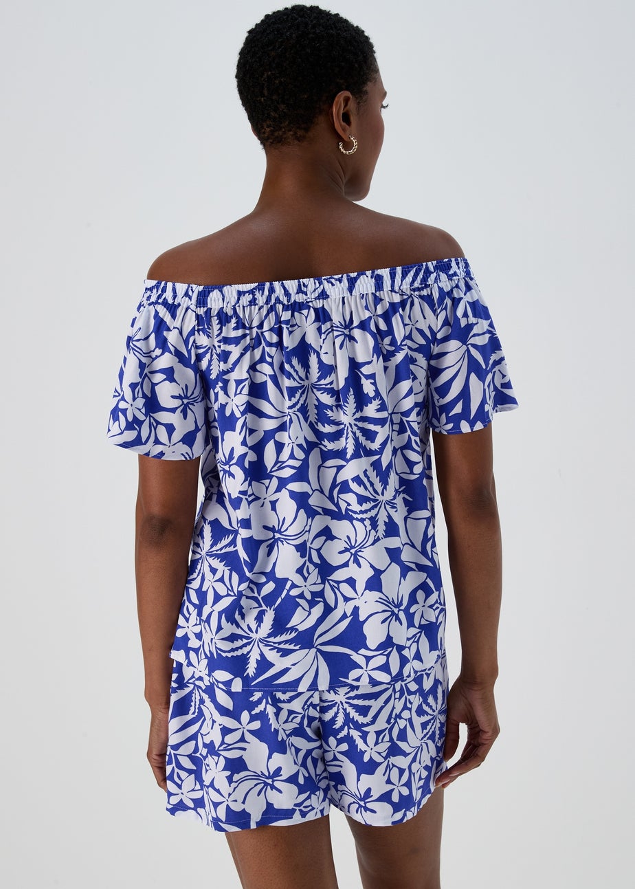 Blue Bardot Floral Viscose Top