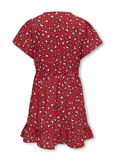ONLY Girls Red Kogpalma Heart Print Dress (6-13yrs)