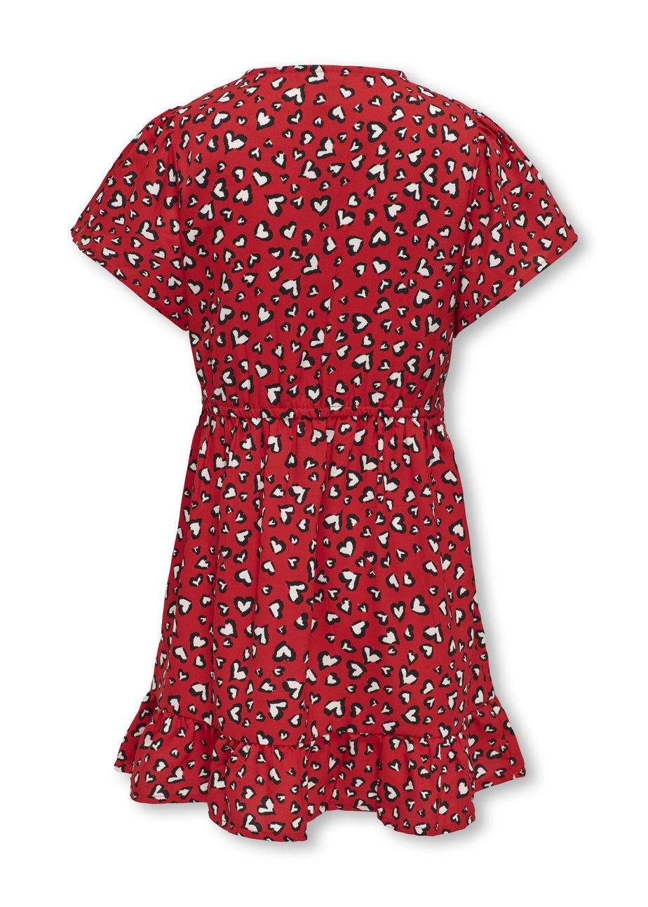 ONLY Girls Red Kogpalma Heart Print Dress (6-13yrs)