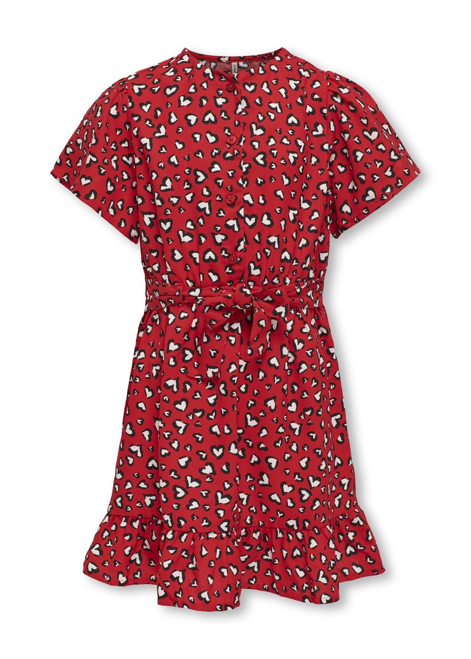 ONLY Girls Red Kogpalma Heart Print Dress (6-13yrs)