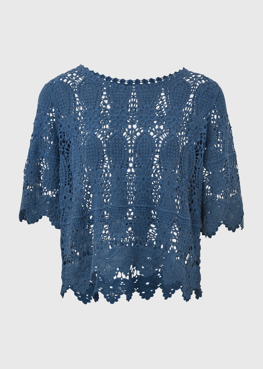 Blue Crochet T Shirt