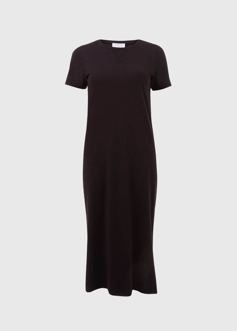 Papaya Petite Black Jersey T-Shirt Midi Dress