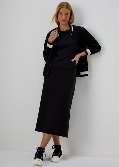 Papaya Petite Black Jersey T-Shirt Midi Dress