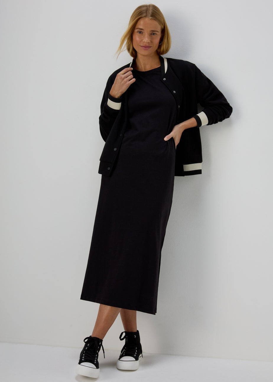 Papaya Petite Black Jersey T-Shirt Midi Dress