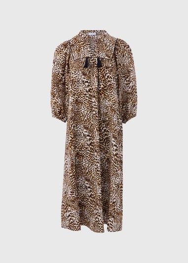 Papaya Petite Brown Leopard Print Boho Midi Dress