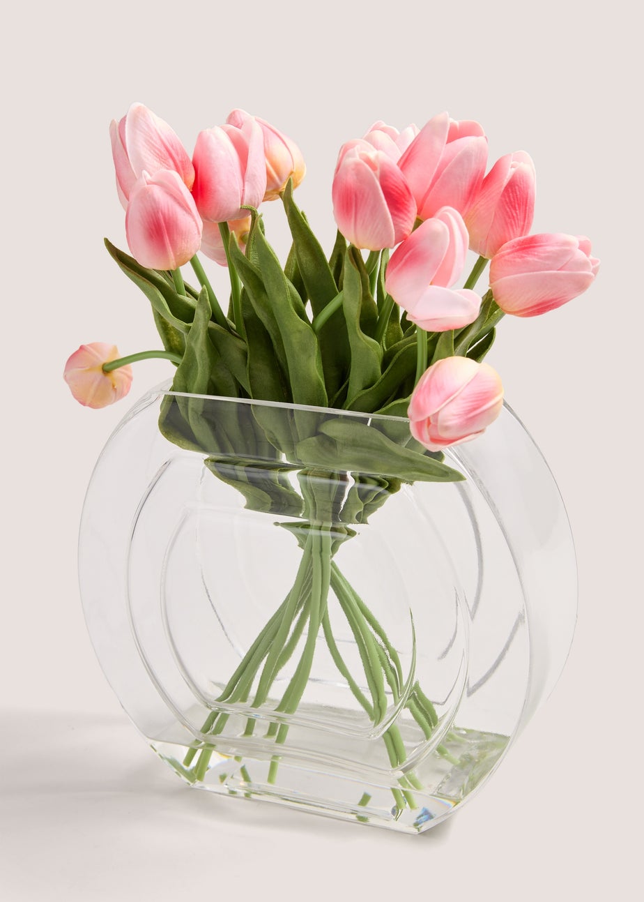 Tulips In Round Glass Pot
