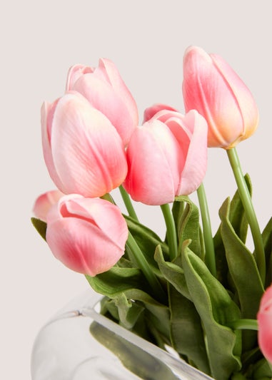 Tulips In Round Glass Pot