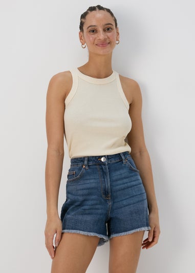 Papaya Petite Mid Wash Frayed Hem Shorts