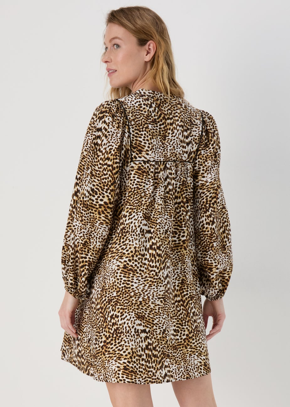 Brown Leopard Print Boho Airflow Mini Dress