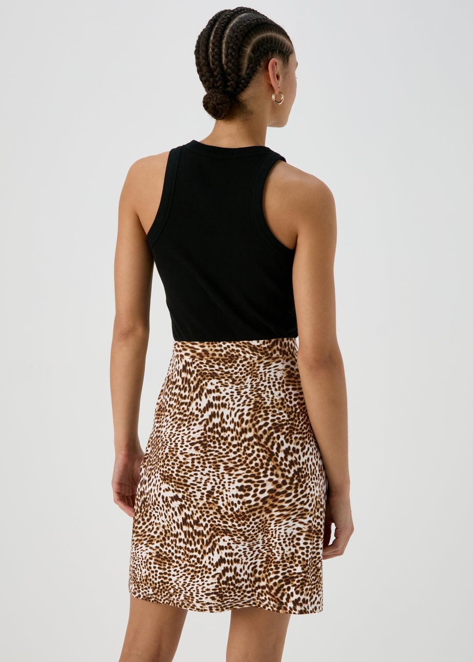 Brown Leopard Print Jersey Mini Wrap Skirt