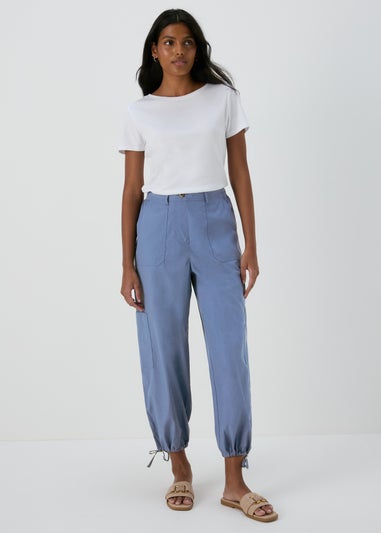 Blue Cotton Crop Trousers