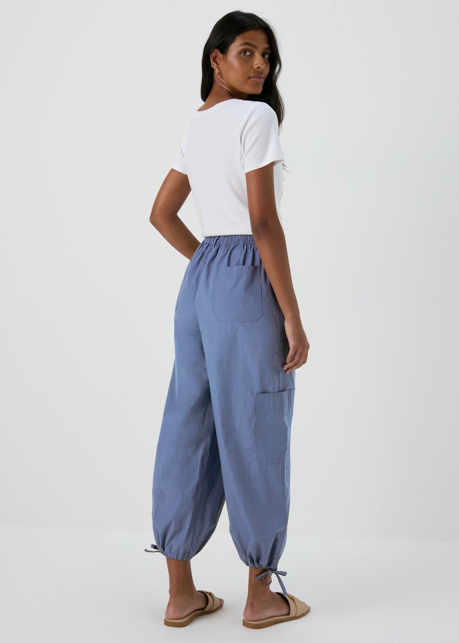 Blue Cotton Crop Trousers