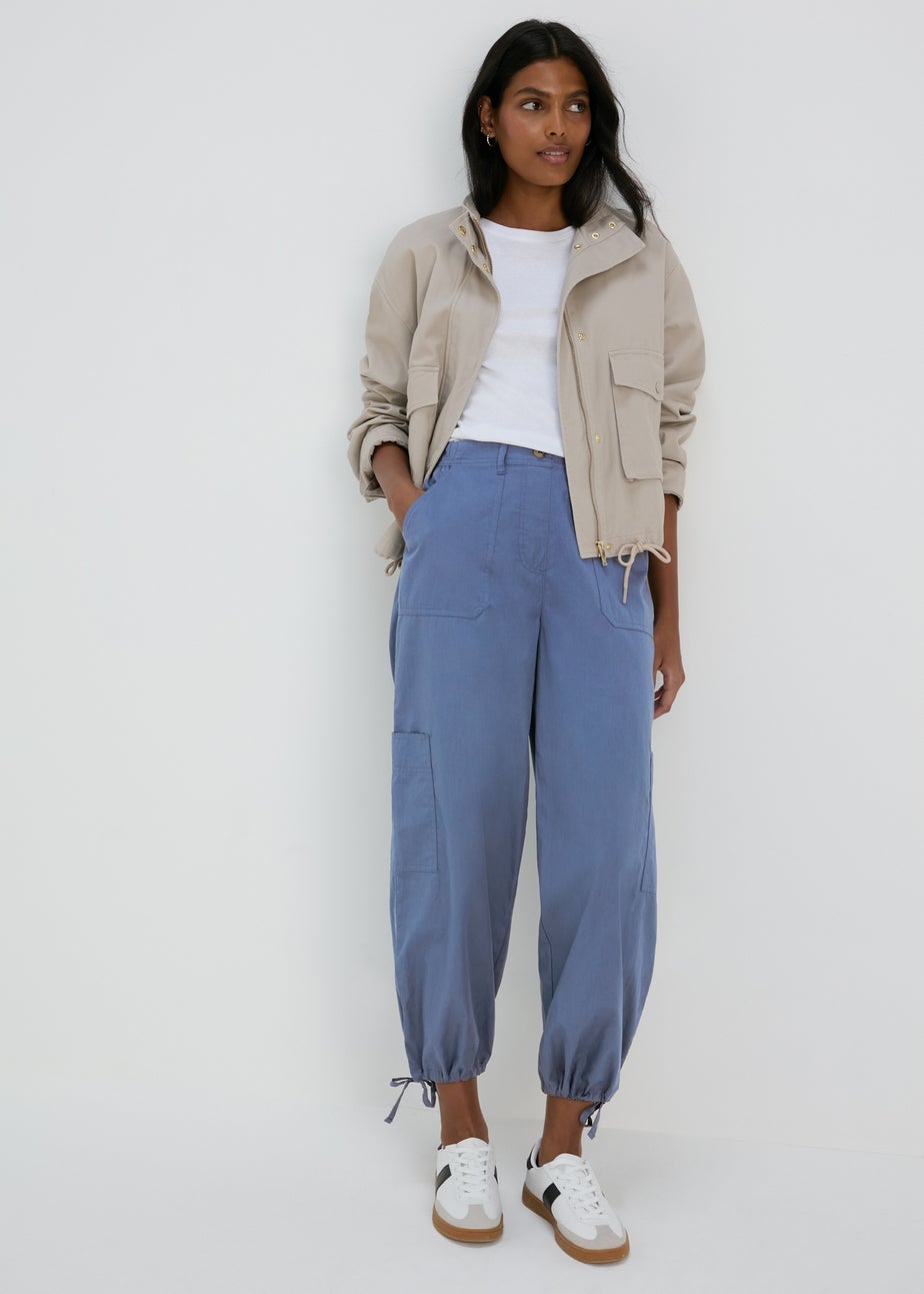 Blue Cotton Crop Trousers
