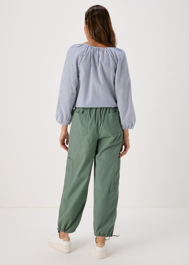 Green Poplin Crop Trousers