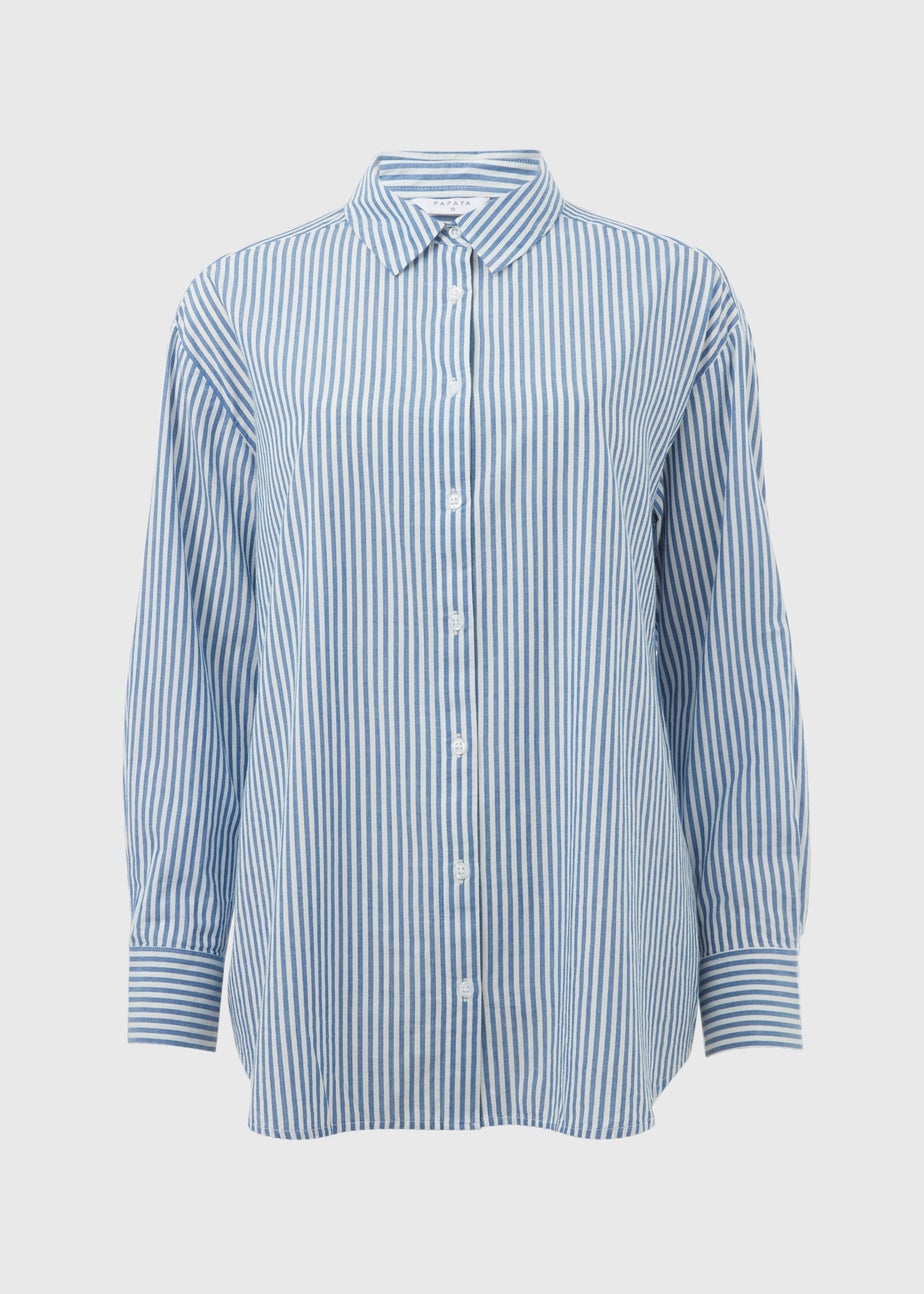 Papaya Petite Blue Stripe Poplin Shirt