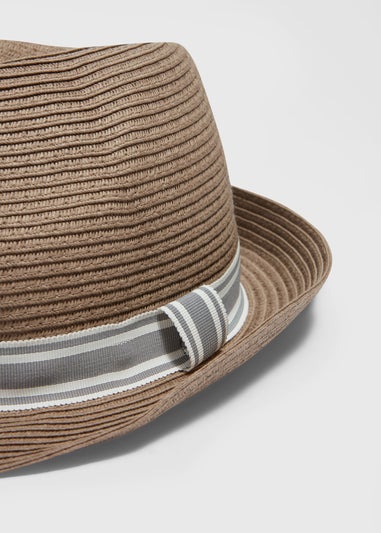 Brown Straw Trilby Hat