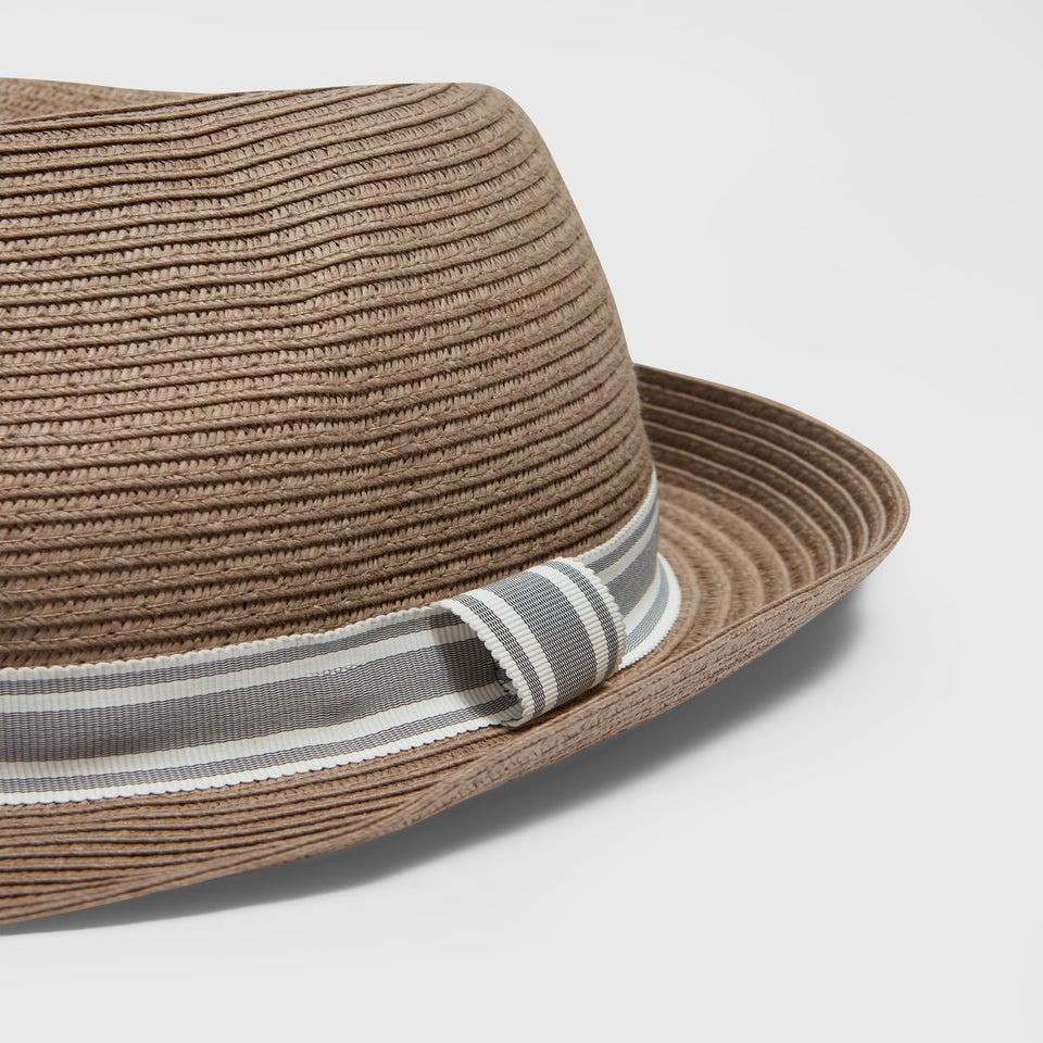 Brown Straw Trilby Hat