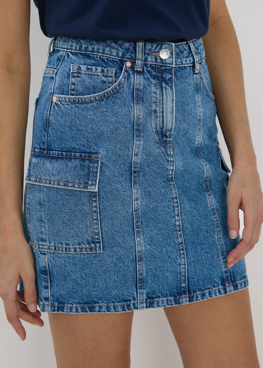 Mid Wash Denim Utility Skirt