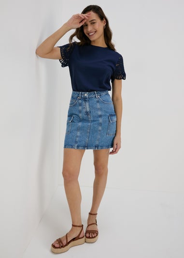 Mid Wash Denim Utility Skirt